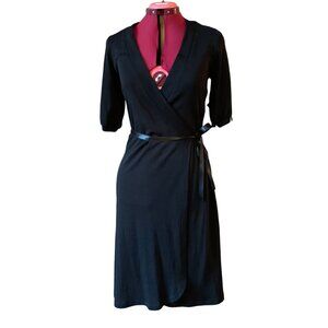 H&M - Black classic wrap dress- peasant sleeves with ribbon details - US 6